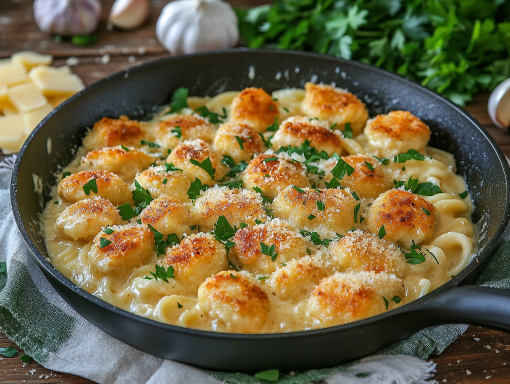 Garlic Butter Chicken Bites with Creamy Parmesan Pasta