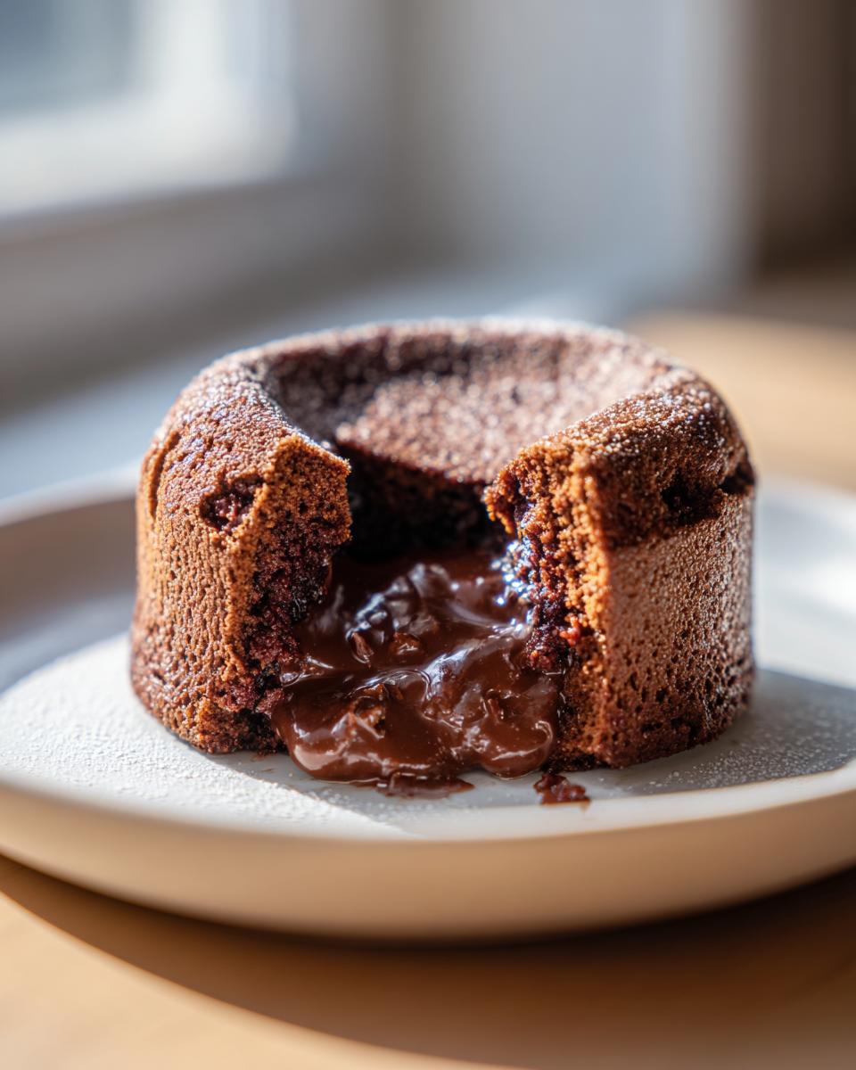 Close-up of a 4-Ingredient Nutella Lava Cake with molten chocolate oozing out.