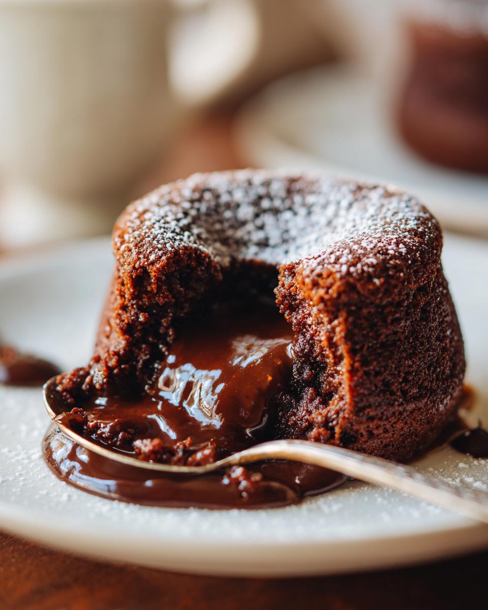 Close-up of a 4-Ingredient Nutella Lava Cake with molten chocolate center, served on a plate with a spoon.