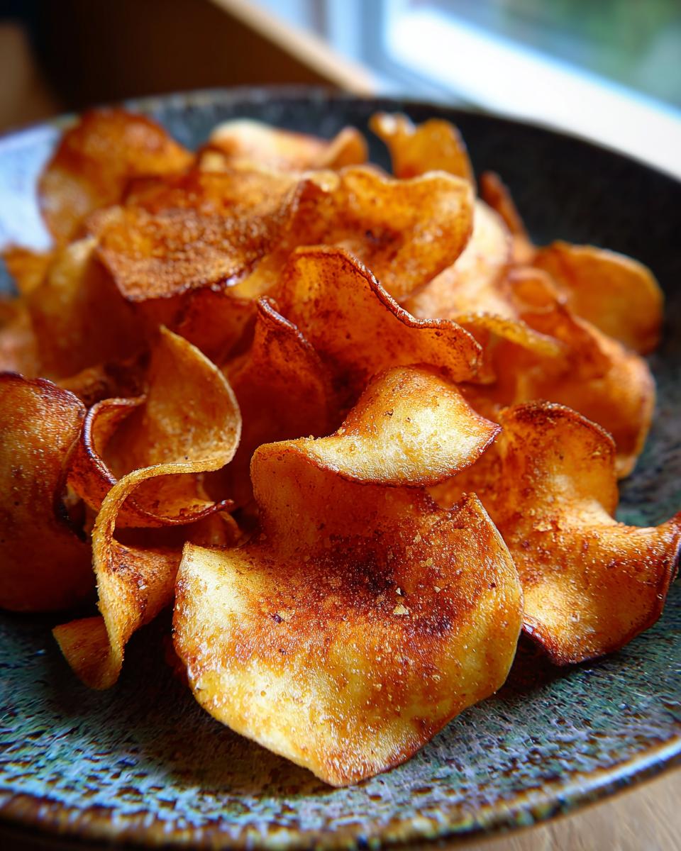 Close-up of a bowl filled with delicious Baked Apple Cinnamon Oat Chips, a healthy snack.
