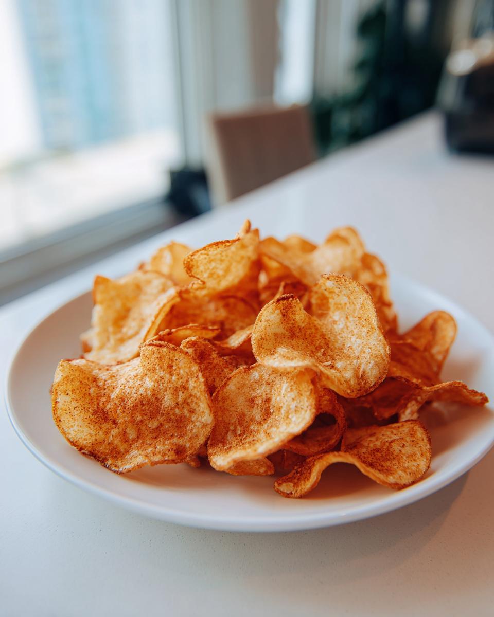 A plate filled with delicious Baked Apple Cinnamon Oat Chips, a healthy snack.