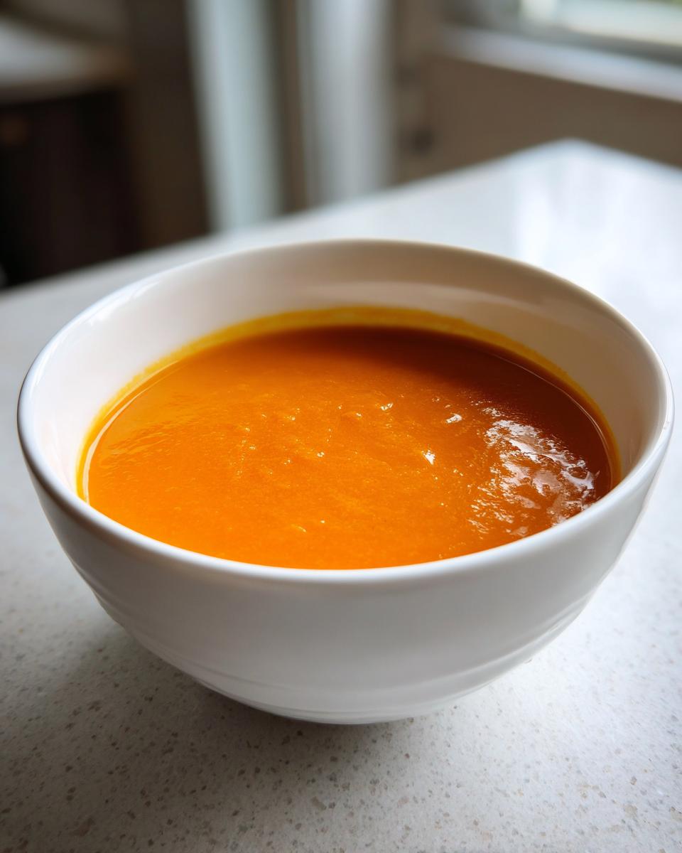 A bowl of vibrant Carrot Ginger Detox Soup, ready to eat.