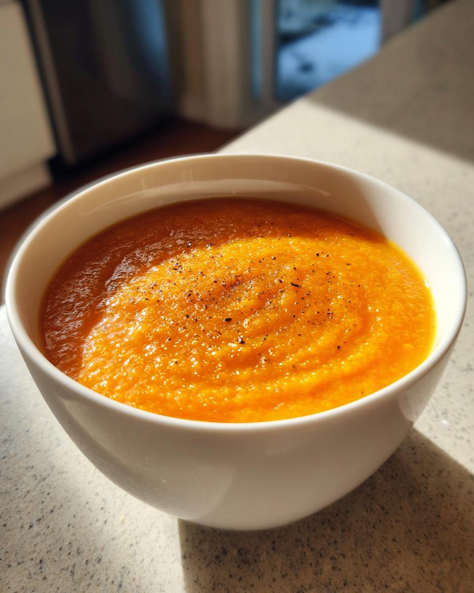 A bowl of vibrant Carrot Ginger Detox Soup, a healthy and delicious soup.