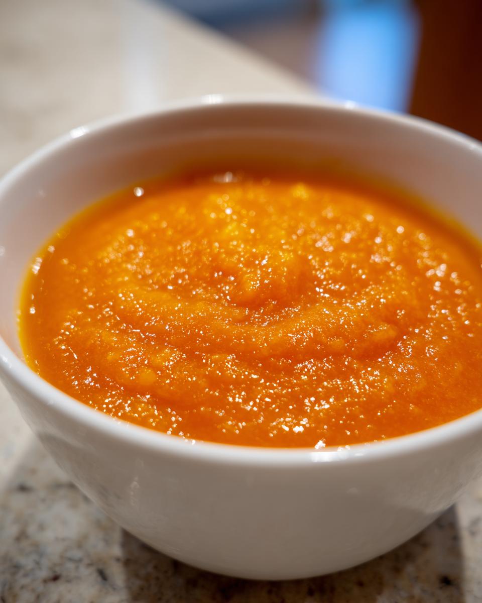 Close-up of a bowl filled with vibrant Carrot Ginger Detox Soup.