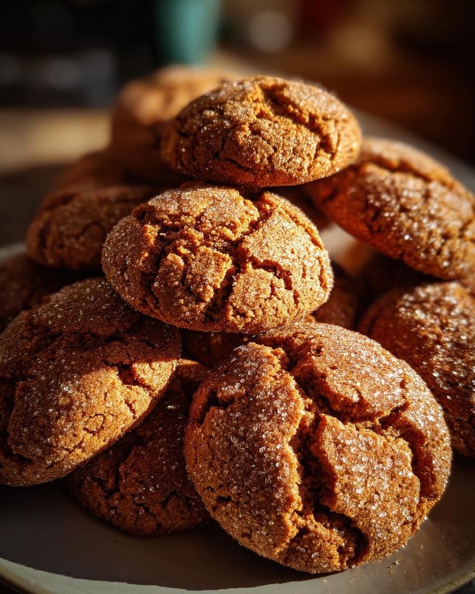 A close-up of a pile of chewy Gingerdoodle Cookies, coated in sparkling sugar.