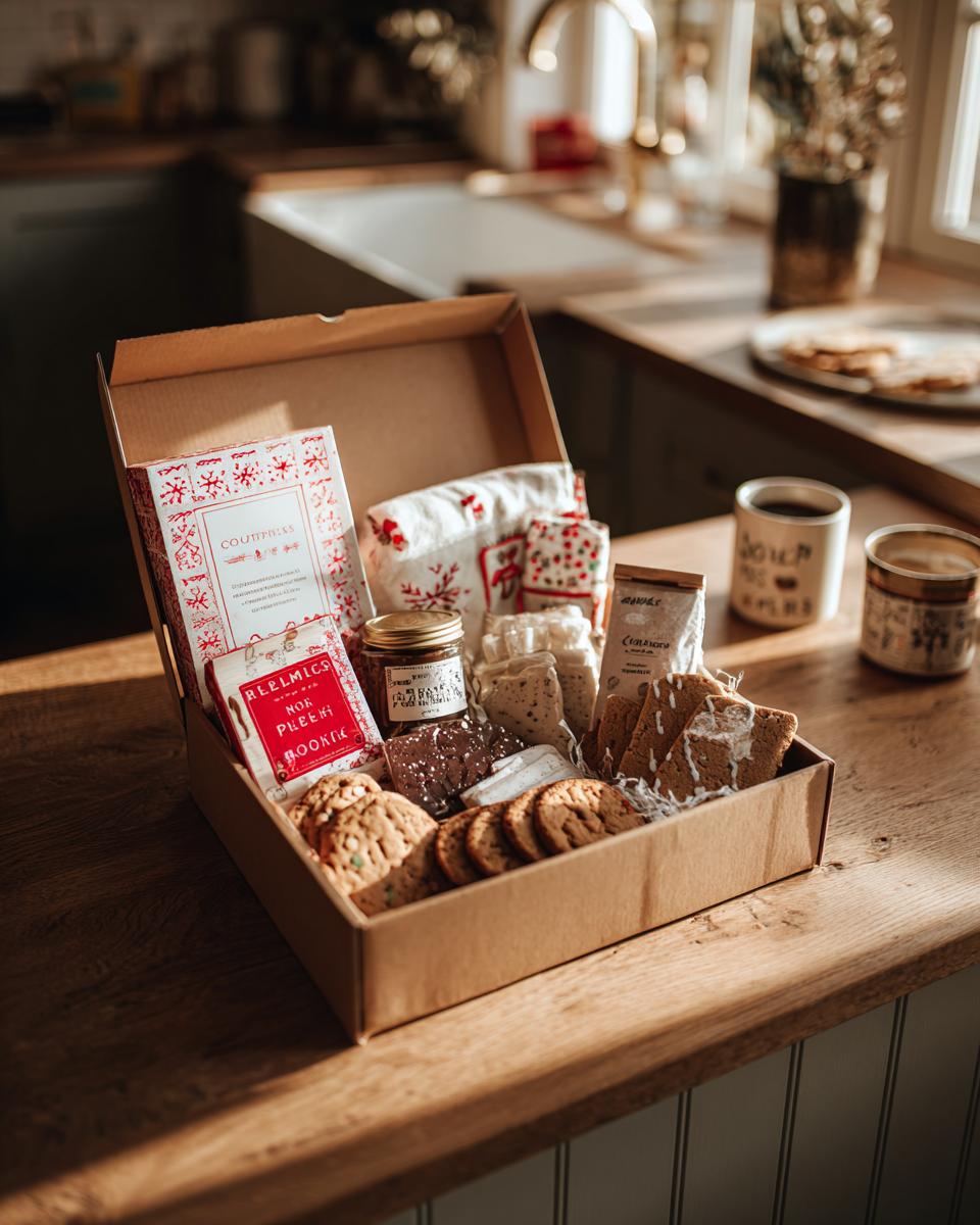 A Christmas Eve box filled with cookies, chocolates, and other treats for families.