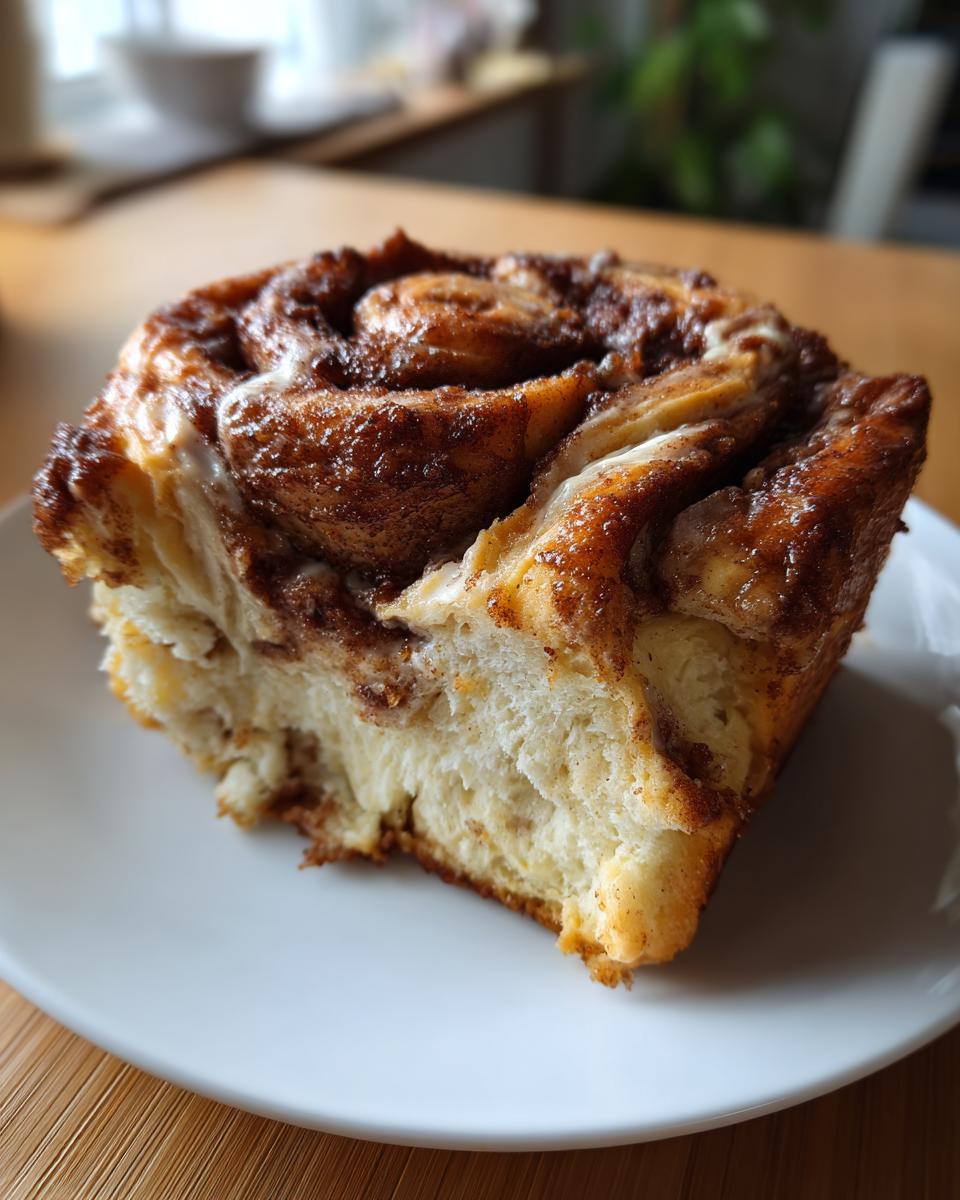 Close-up of a delicious Cloud Bread Cinnamon Roll slice on a white plate, showing layers and cinnamon filling.