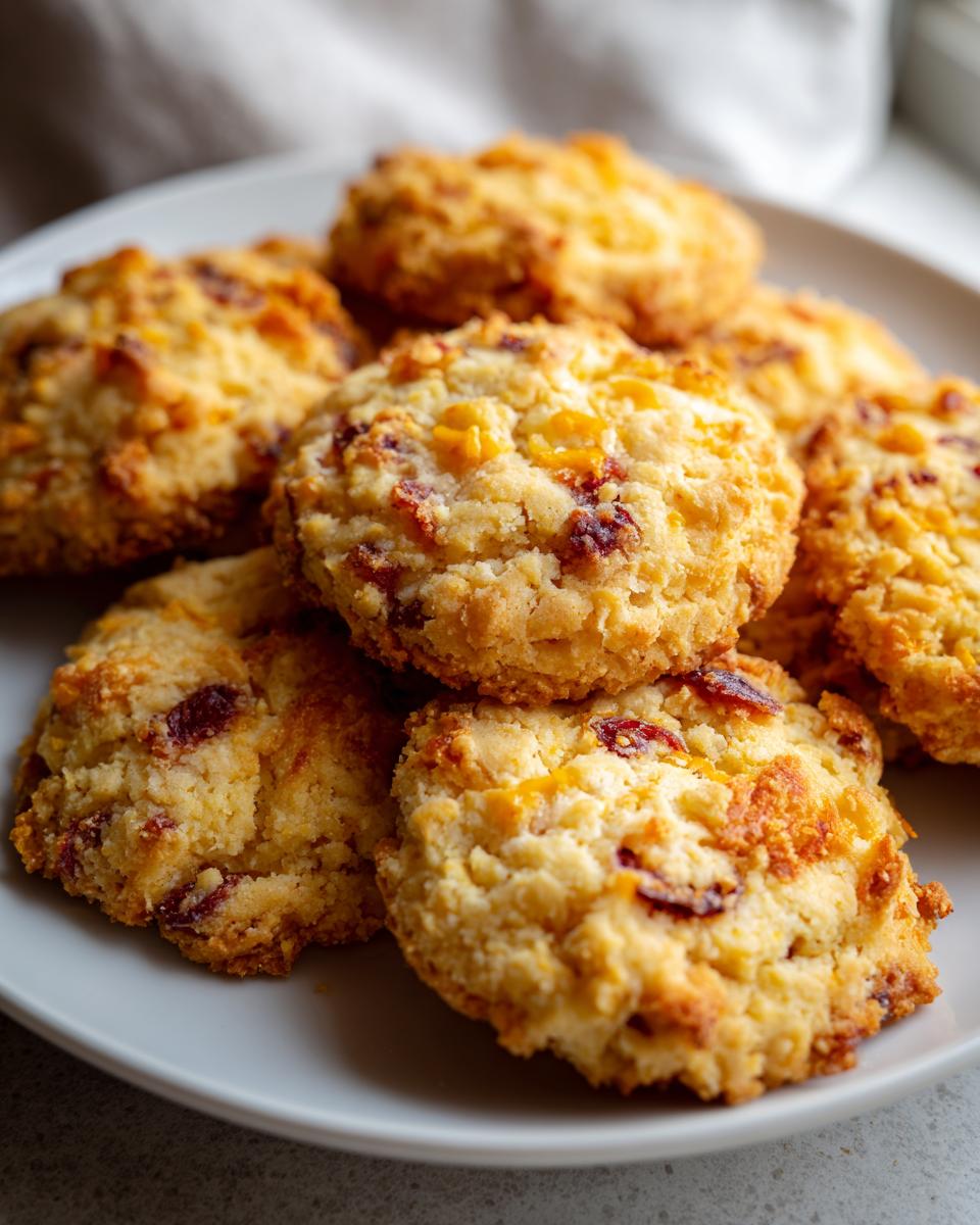 Close-up of a pile of Cranberry Orange Shortbread Cookies on a white plate, showing dried cranberries and orange zest.