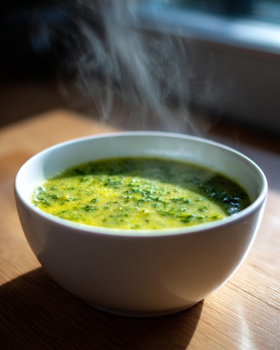 A bowl of steaming Detox Green Vegetable Soup, a healthy and vibrant green soup.