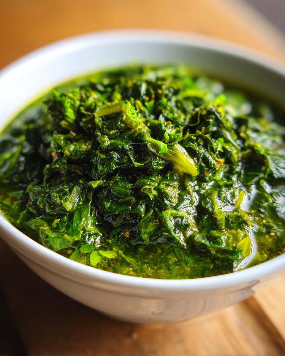 Close-up of a bowl of Detox Green Vegetable Soup. A healthy and vibrant green soup.