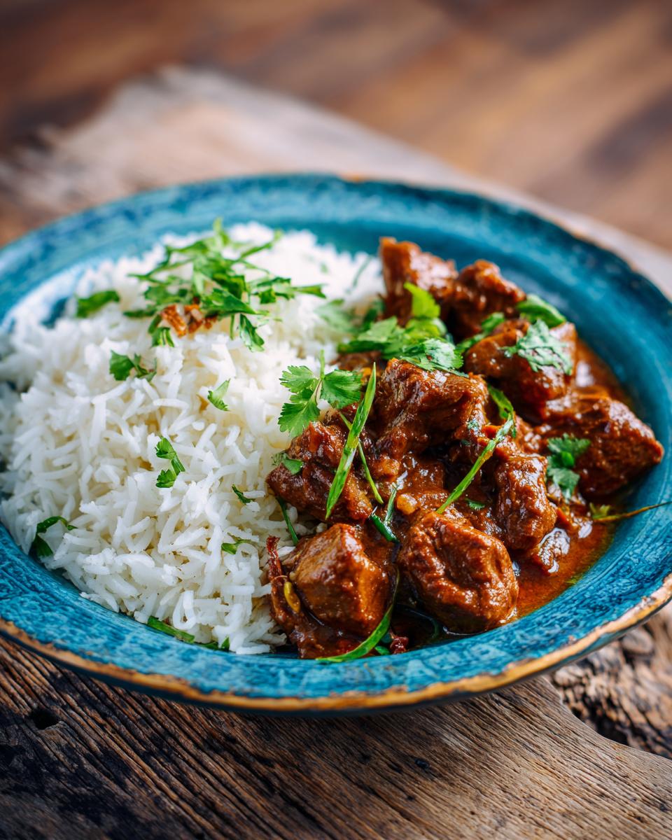 A close-up of a delicious-looking curry with rice and fresh herbs, representing DIY Candle Gifts with Essential Oils.