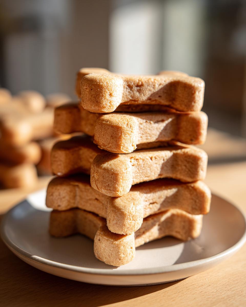A stack of bone-shaped DIY dog treat gifts on a plate, perfect for dog lovers.