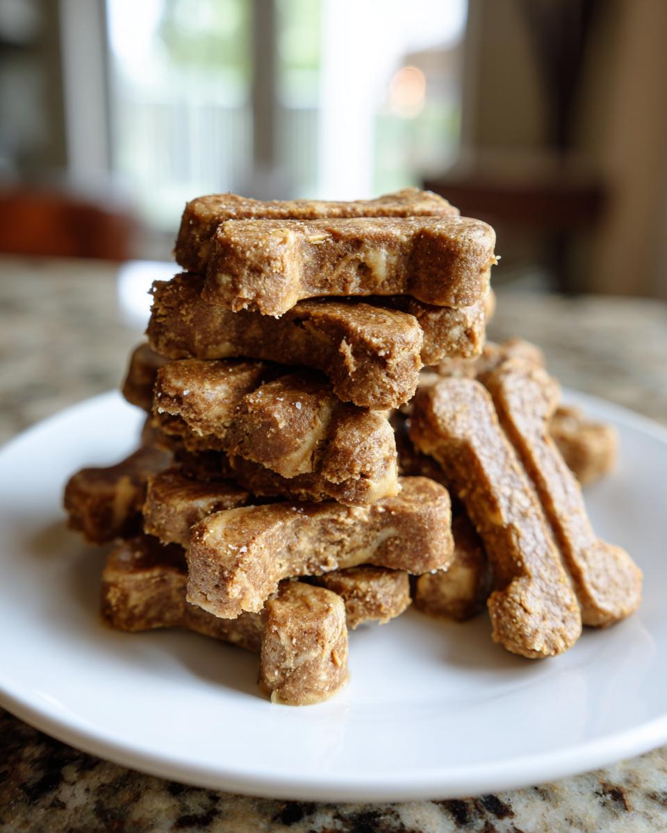 A stack of homemade bone-shaped dog treats, perfect for DIY Pet Treat Gifts for Dog Lovers.