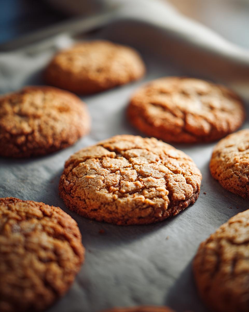 Close-up of freshly baked Easy 3-Ingredient Christmas Cookies on parchment paper.