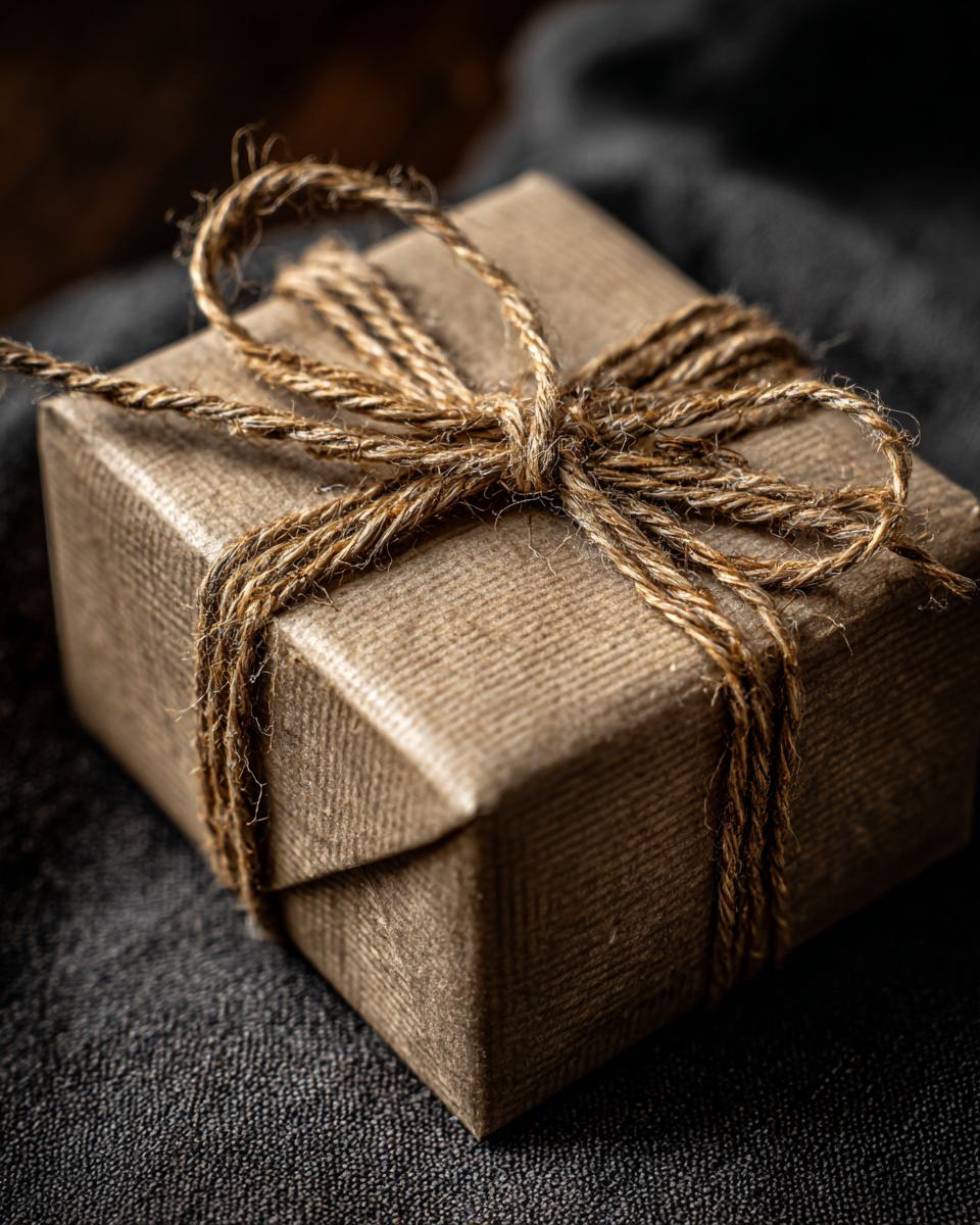 A beautifully wrapped gift box using brown kraft paper and rustic twine, showcasing eco-friendly gift wrapping ideas.