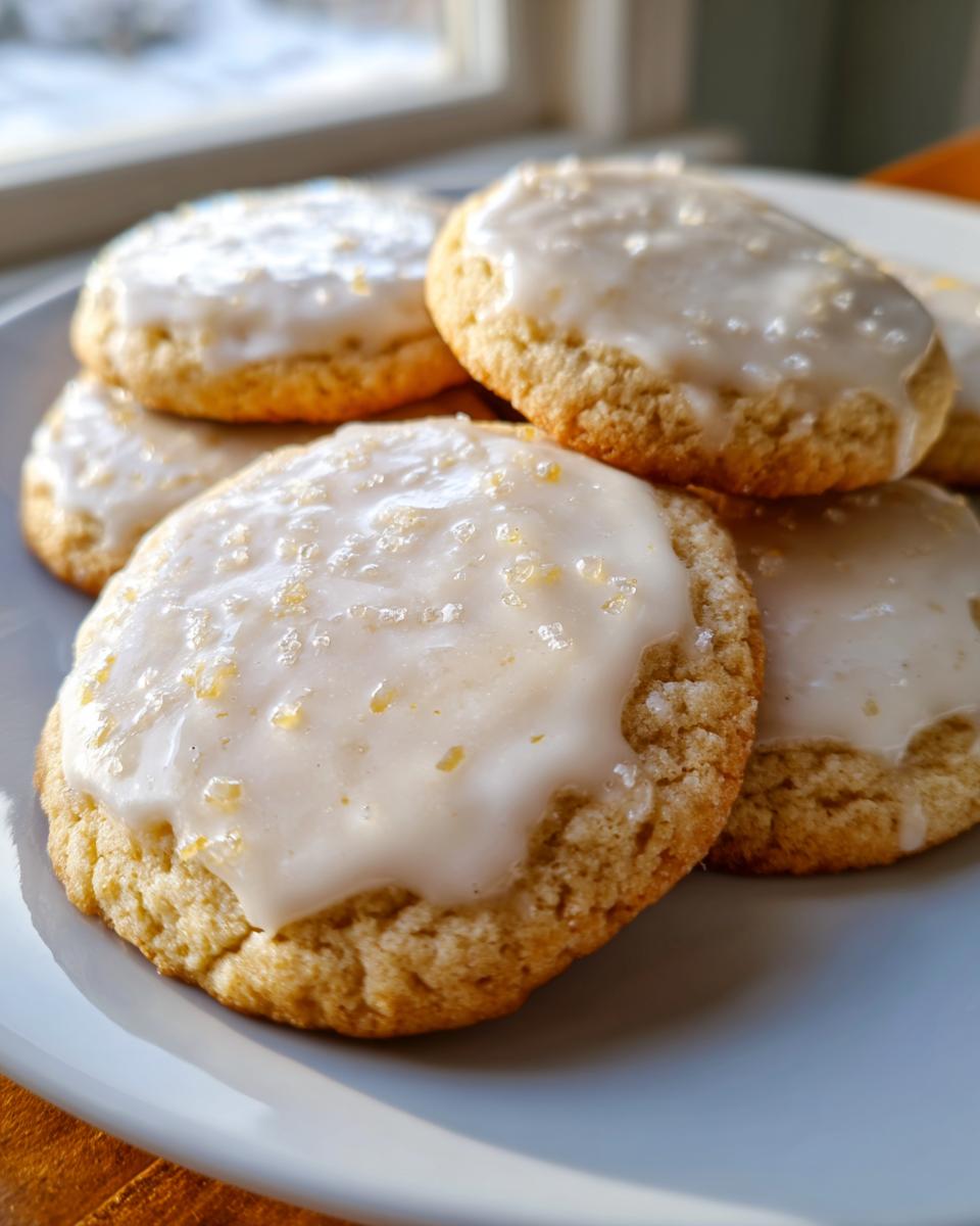Close-up of frosted eggnog sugar cookies on a plate, perfect for the holidays. These are the best Frosted Eggnog Sugar Cookies!