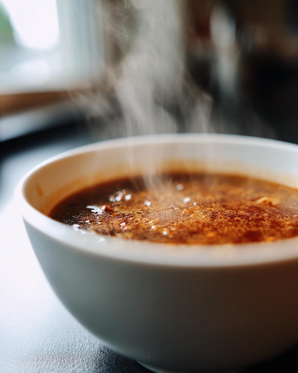 Close-up of a bowl of steaming Garlic Miso Ramen-Inspired Broth, a flavorful and comforting dish.