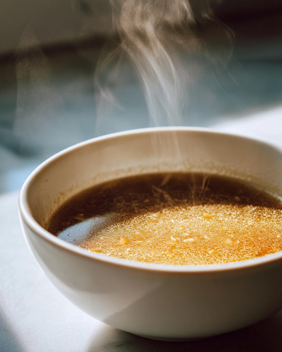 A steaming bowl of delicious Garlic Miso Ramen-Inspired Broth.
