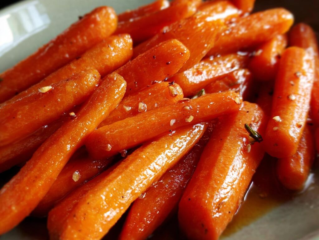 Close-up of vibrant, glazed carrots, a delicious and easy side dish. These are the best Glazed Carrots!