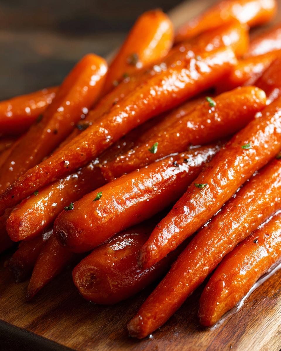 Close-up of perfectly glazed carrots, a sweet and savory side dish. These are the best Glazed Carrots!