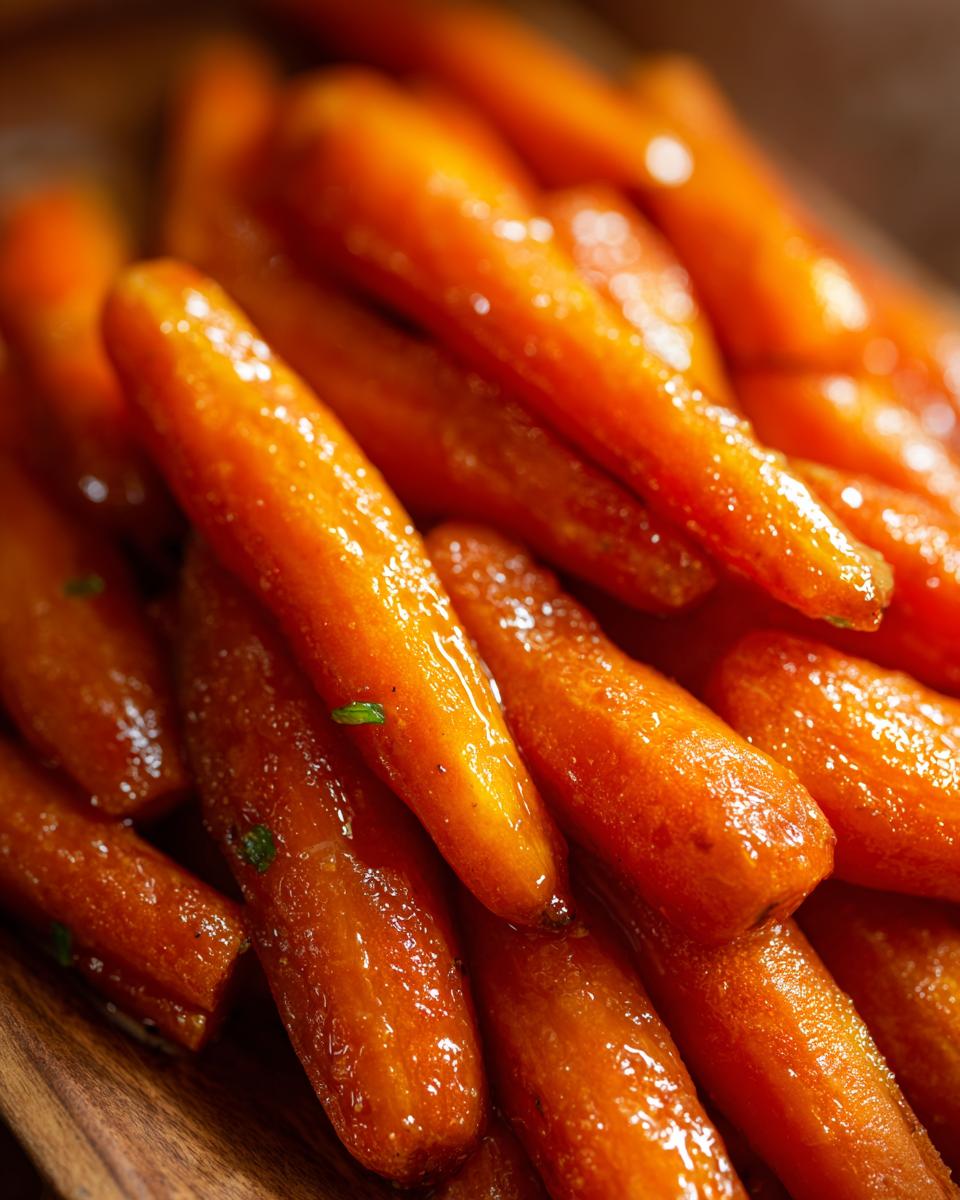 Close-up of glistening Glazed Carrots, a sweet and savory side dish.