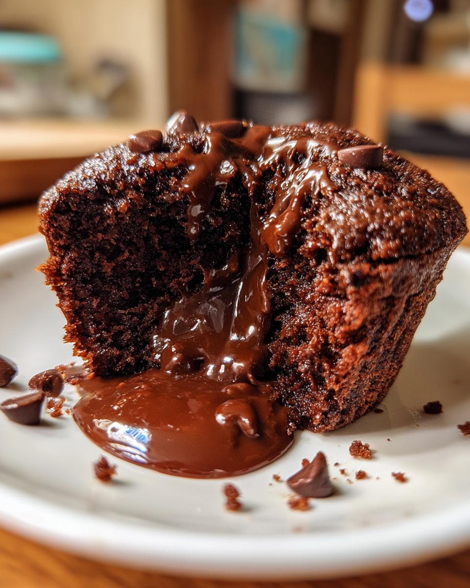 Close-up of a Greek Yogurt Chocolate Peanut Butter Mug Cake with molten chocolate center.