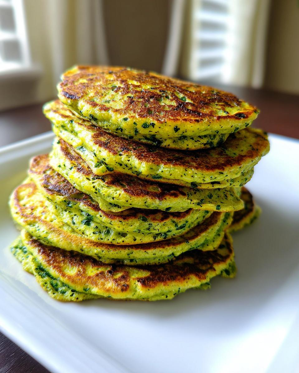 A stack of fluffy Green Smoothie Oatmeal Pancakes on a white plate, showing their vibrant green color.
