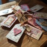 A collection of beautifully crafted handmade gift tags with vintage paper, lace, and heart embellishments, perfect for a Handmade Gift Tags Tutorial.