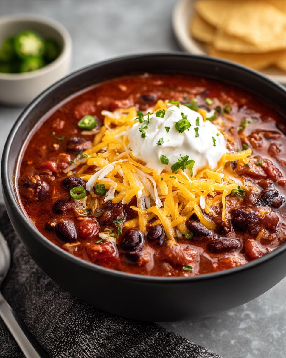 Close-up of a bowl of Instant Pot Chicken Enchilada Soup, topped with cheese and sour cream.