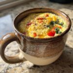 Close-up of a Microwave Mug Omelette with Veggies, cooked in a mug, ready to eat.