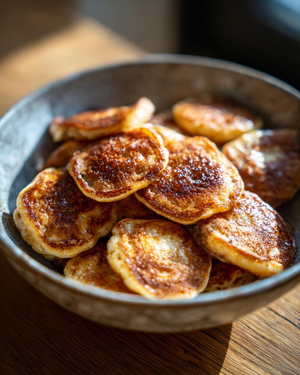 Close-up of a bowl filled with golden-brown Nutella-Stuffed Pancake Cereal.