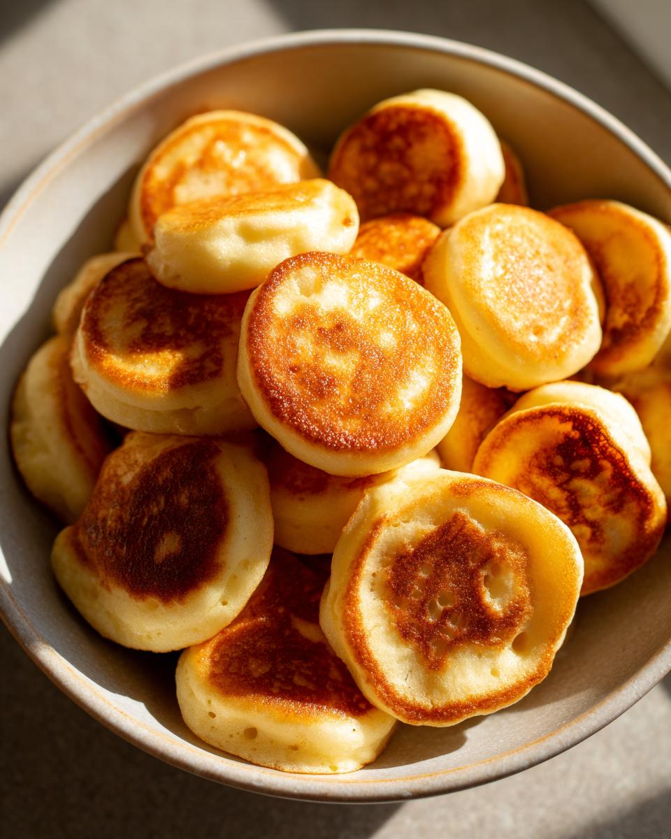 Close-up of a bowl filled with golden-brown Nutella-Stuffed Pancake Cereal.