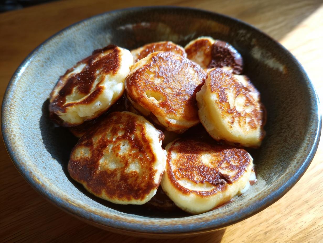 Close-up of a bowl filled with Nutella-Stuffed Pancake Cereal.