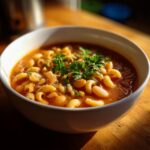 A bowl of flavorful One-Pot Pasta e Fagioli Soup, garnished with fresh parsley.