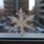 Close-up of a delicate Paper Snowflake Window Decor, showcasing intricate ice crystal patterns.