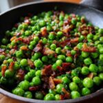 Close-up of delicious Peas with Pancetta, a quick and easy side dish.