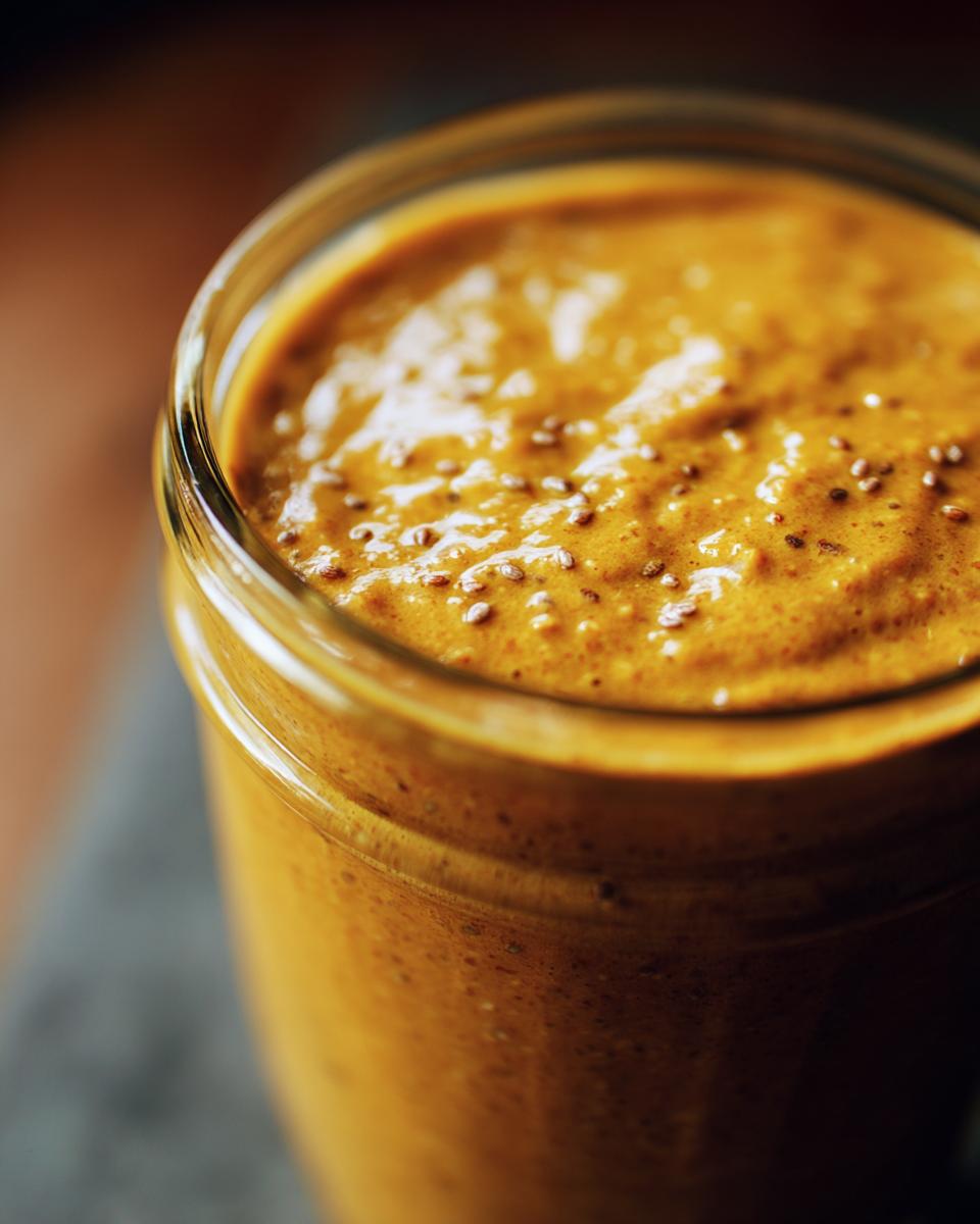 Close-up of Pumpkin Spice Latte Overnight Oats in a jar, showing texture and ingredients.
