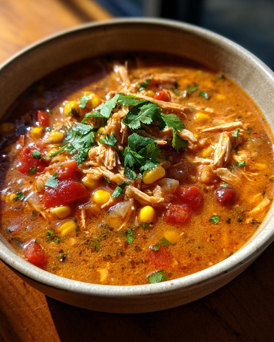 Close-up of a bowl of Slow-Cooker Creamy Tortilla Soup, garnished with cilantro.