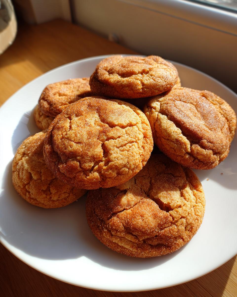 A plate of delicious Soft-Baked Maple Brown Sugar Cookies, golden brown and ready to eat.