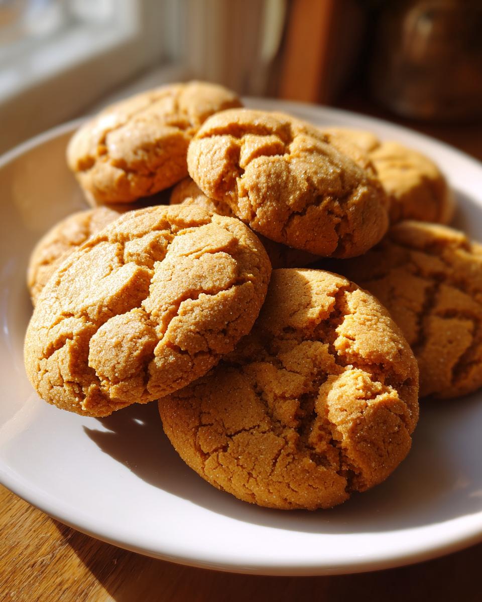 Close-up of a plate of Soft-Baked Maple Brown Sugar Cookies, golden brown and delicious.
