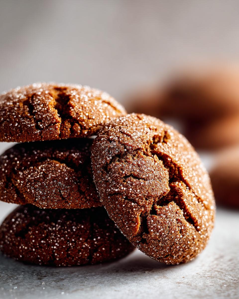 A close-up stack of Starbucks Copycat Ginger Molasses Cookies, coated in sparkling sugar.