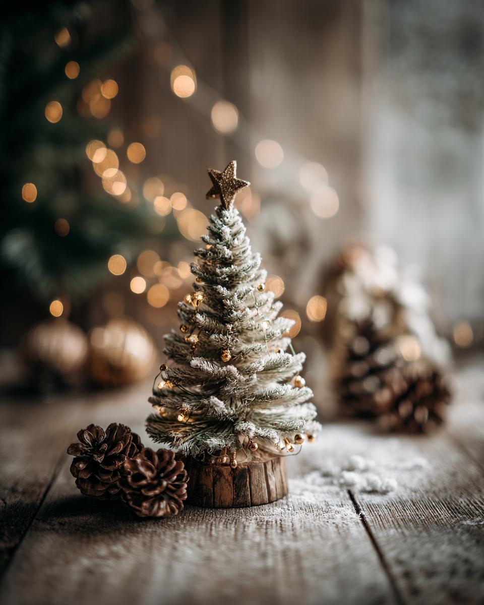 A decorative mini Christmas tree with fairy lights and a star, perfect for a Stress-Free Christmas Planning Checklist.