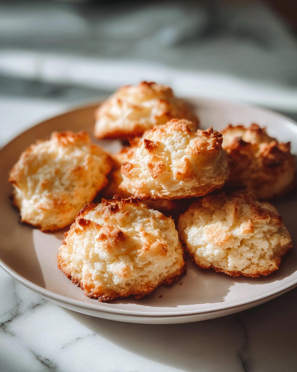A close-up of golden-brown whipped shortbread cookies piled on a light pink plate. The cookies have a slightly craggy texture.