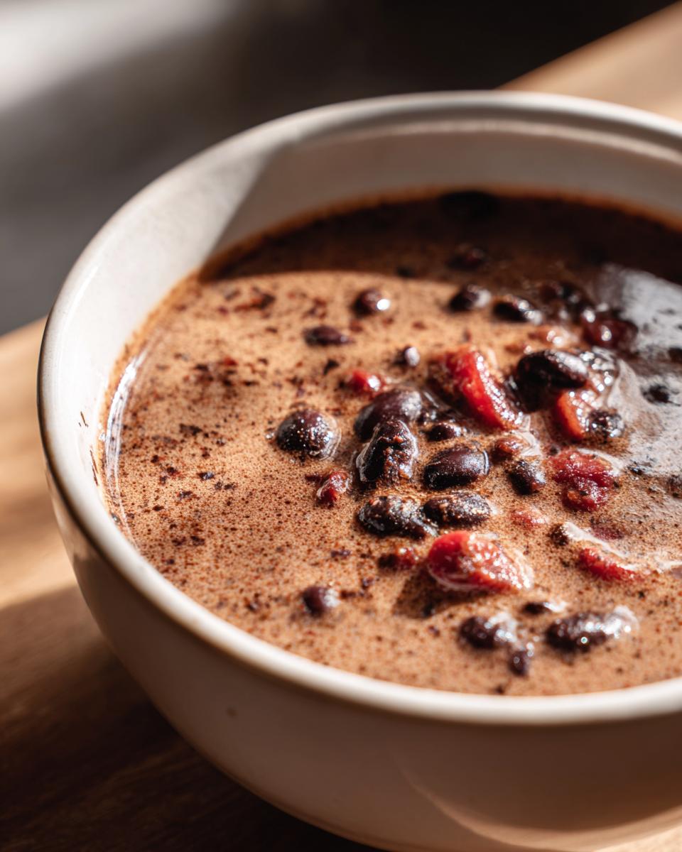 Close-up of a bowl filled with delicious Zesty Black Bean Soup, showcasing the ingredients.