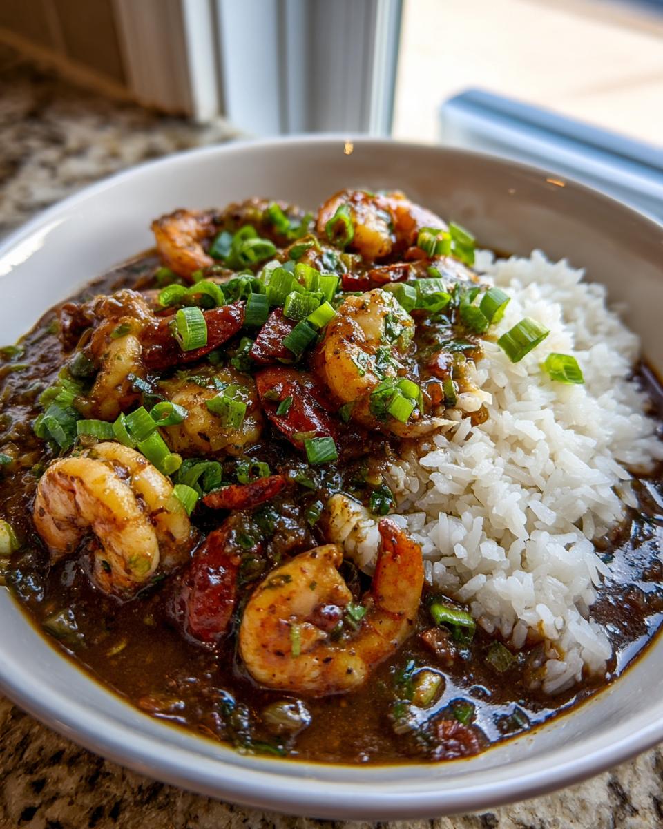 Glorious Crawfish Etouffee: A Rich Cajun Treat 2 A bowl of Crawfish Etouffee served with white rice and garnished with green onions.