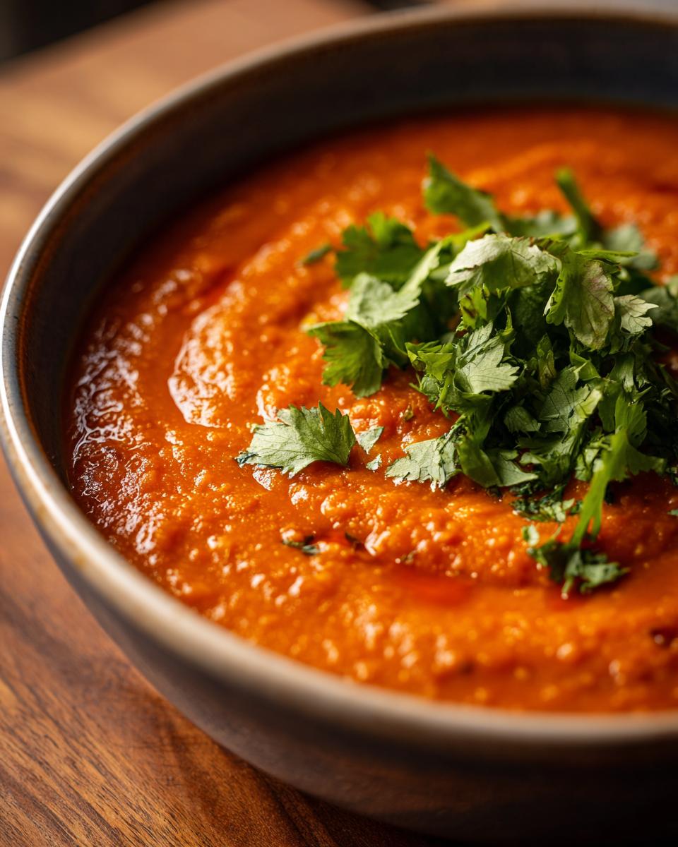 Close-up of a bowl of Dahl, a flavorful Indian lentil stew, garnished with fresh cilantro.