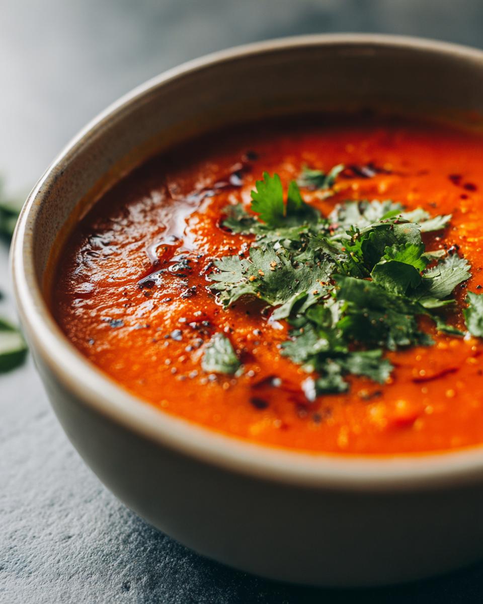 Close-up shot of a bowl of Dahl, a flavorful Indian lentil stew, garnished with fresh herbs.