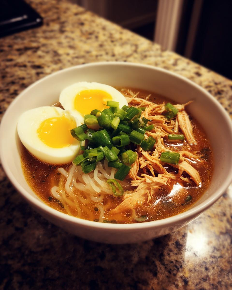 Amazing Keto Ramen in Under 30 Minutes 2 A bowl of Keto Ramen with egg, shredded chicken, and green onions. A healthy Keto Ramen recipe.