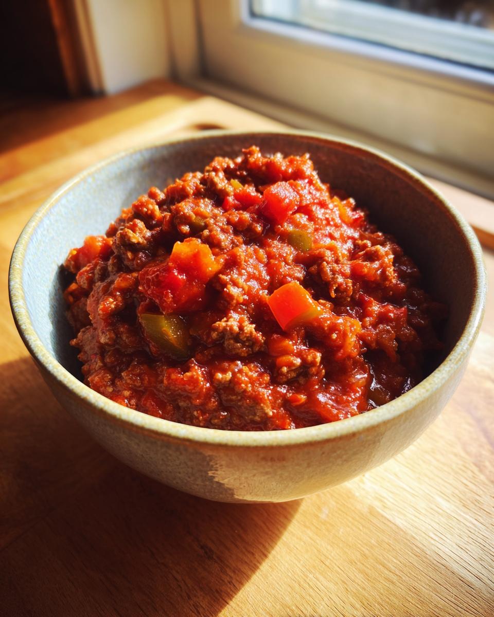 Amazing No Bean Chili: 1 Hour Hearty Flavor 2 Close-up of a bowl filled with delicious No Bean Chili, a hearty and flavorful chili recipe.