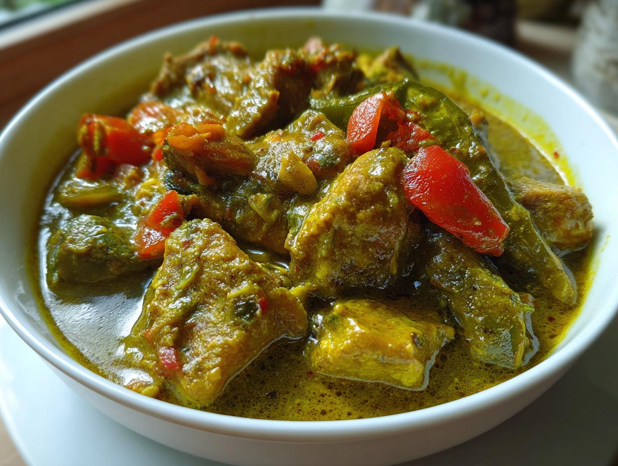 Close-up of a bowl filled with flavorful Pork Green Chili.